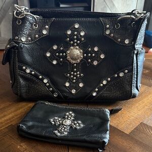 Black Embellished Bag and Pouch
